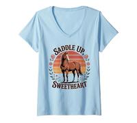 Donna Ragazze Western Outfit Cowgirl Top Rodeo Ragazze Equitazione Maglietta con Collo a V