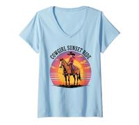 Donna Ragazze Western Outfit Cowgirl Top Rodeo Ragazze Equitazione Maglietta con Collo a V