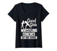 Donna Ragazze Wrestling Trainer Parole Cattive Ragazze Wrestling Coach Maglietta con Collo a V