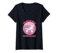 Donna Ragazzi, andate avanti I'm Gonna Dilly Dally Retro Cat Kitty Maglietta con Collo a V