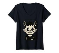 Donna Ragazzo Diavolo Cute Gotico Art Cartoon Creepy Maglietta con Collo a V