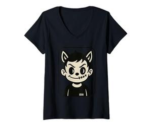 Donna Ragazzo Diavolo Cute Gotico Art Cartoon Creepy Maglietta con Collo a V