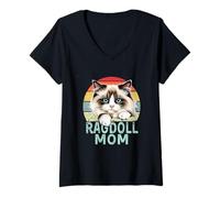 Donna Ragdoll Cat Mom Retro Vintage Divertente I Love My Ragdoll Cat Maglietta con Collo a V