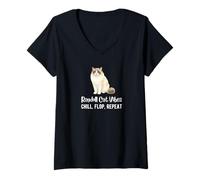 Donna Ragdoll Cat Vibes Chill Flop Repeat - Divertenti Fan dei Gatti Maglietta con Collo a V