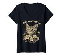 Donna Rage Consumes Me Funny Cat Meme Maglietta con Collo a V