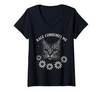Donna Rage Consumes Me Funny Cat Meme Maglietta con Collo a V