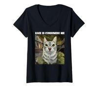 Donna Rage Is Consuming Me Silly Staring Cat Meme Maglietta con Collo a V