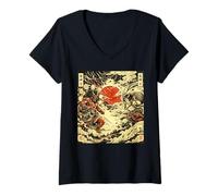 Donna Raijin e Fujin Mitologia Giapponese Ukiyo-e Estetica Maglietta con Collo a V