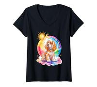 Donna Rainbow Clouds American Cocker Spaniel Spaniels Maglietta con Collo a V