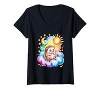 Donna Rainbow Clouds Istrice Istrici Aculeo Maiale Maglietta con Collo a V