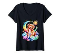 Donna Rainbow Clouds Nova Scotia Duck Tolling Retriever Toller Maglietta con Collo a V