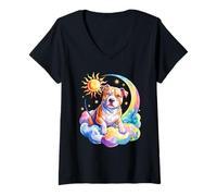 Donna Rainbow Clouds Staffordshire Bull Terrier Staffy Terriers Maglietta con Collo a V