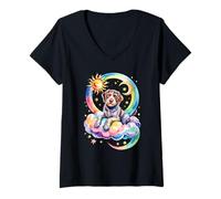 Donna Rainbow Clouds Wirehaired Pointing Griffon Maglietta con Collo a V