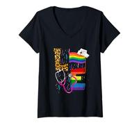 Donna Rainbow Flag Love Nurse RN Scrub Top LGBT Pride Month Gay Maglietta con Collo a V