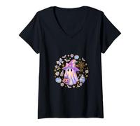 Donna Rainbow Ghost Witch Shirt Cute Pumpkin Calderone Spooky Fun Maglietta con Collo a V