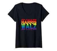 Donna Rainbow Kamala Harris Tim Walz, orgoglio LGBTQ, Presidente Maglietta con Collo a V