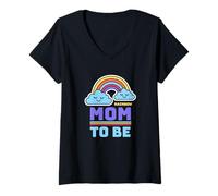 Donna Rainbow Mom To Be for Mothers of Rainbow Baby Maglietta con Collo a V