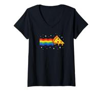 Donna Rainbow Pixel Pizza in Space Retro Gaming Style Cosmic Slice Maglietta con Collo a V