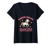 Donna Rainbow Unicorn Vibes Social Club Maglietta con Collo a V