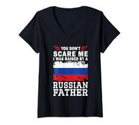 Donna Raised by a Russian Father Father's Day Russia Flag Maglietta con Collo a V
