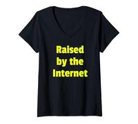 Donna Raised by The Internet Funny Gen Z Tees Mugs And Decor Maglietta con Collo a V