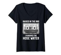 Donna Raised in The 80s. Hose Water. Cassette Tape Funny Retro Maglietta con Collo a V