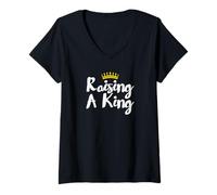 Donna Raising A King Black History BHM Mothers Day Fathers Day Maglietta con Collo a V