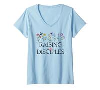 Donna Raising Disciples Blessed Mom Christian Bible Proverbs 22:6 Maglietta con Collo a V
