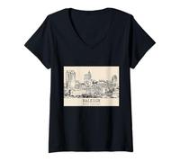 Donna Raleigh North Carolina Vintage Skyline Disegno Maglietta con Collo a V