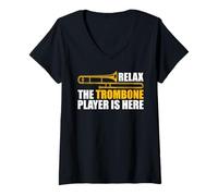 Donna Ralex The Trombone Player Trombone Maglietta con Collo a V