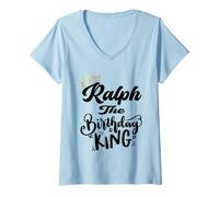 Donna Ralph The Birthday King Happy Birthday Shirt Uomo Ragazzo Adolescente Maglietta con Collo a V