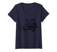 Donna Ramadan Kareem Calligrafia Eid Mubarak Musulmano Islamico Maglietta con Collo a V