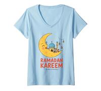 Donna Ramadan Kareem Kids Cute Crescent Moon Musulmani Bambini Maglietta con Collo a V