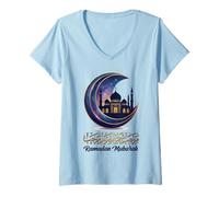 Donna Ramadan Mubarak Kareem Moschea Islamica Crescent Moon Musulmano Maglietta con Collo a V