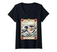 Donna Ramen Bowl Surfing The Great Wave off Kanagawa Tarocchi Maglietta con Collo a V