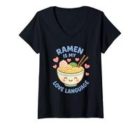 Donna Ramen è il mio linguaggio d'amore Carino Kawaii Noodle Maglietta con Collo a V