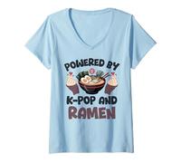 Donna Ramen KPOP Alimentato da Ramen & K-Pop Heart K Pop Maglietta con Collo a V