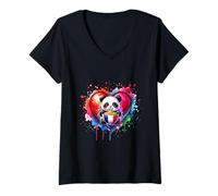 Donna Ramen Panda Bear France Love Noodle Bowl French Food Maglietta con Collo a V
