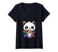 Donna Ramen Panda Bear France Love Noodle Bowl French Food Maglietta con Collo a V