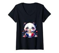 Donna Ramen Panda Bear France Love Noodle Bowl French Food Maglietta con Collo a V