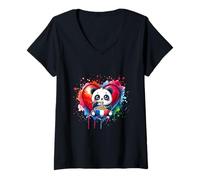 Donna Ramen Panda Bear France Love Noodle Bowl French Food Maglietta con Collo a V