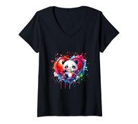 Donna Ramen Panda Bear France Love Noodle Bowl French Food Maglietta con Collo a V