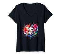 Donna Ramen Panda Bear France Love Noodle Bowl French Food Maglietta con Collo a V