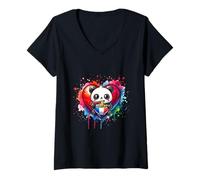 Donna Ramen Panda Bear France Love Noodle Bowl French Food Maglietta con Collo a V