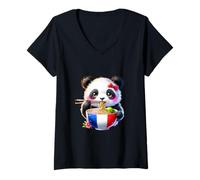 Donna Ramen Panda Bear France Love Noodle Bowl French Food Maglietta con Collo a V