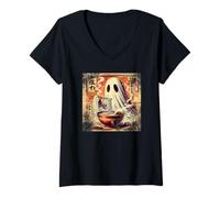 Donna Ramen Spirit, Funny Noodle Spirit - Retro Japan Halloween Maglietta con Collo a V