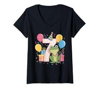 Donna Rana 7 ° compleanno ragazzo ragazza 7 anni settimo sette rana Maglietta con Collo a V