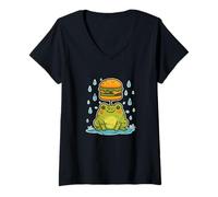 Donna Rana Burger Ombrello Cartoon Maglietta con Collo a V
