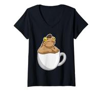 Donna Rana Chicco di caffè Tazza Maglietta con Collo a V