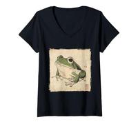 Donna Rana giapponese Ukiyo-e Sumi-e Art Giappone Vintage Retro Maglietta con Collo a V
